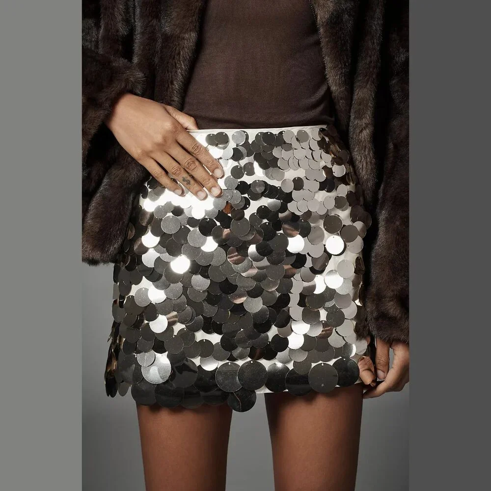 NEW Significant Other Size 10 Women's Jorja Sequin Mini Skirt - Silver/ Cream - Picture 2 of 4